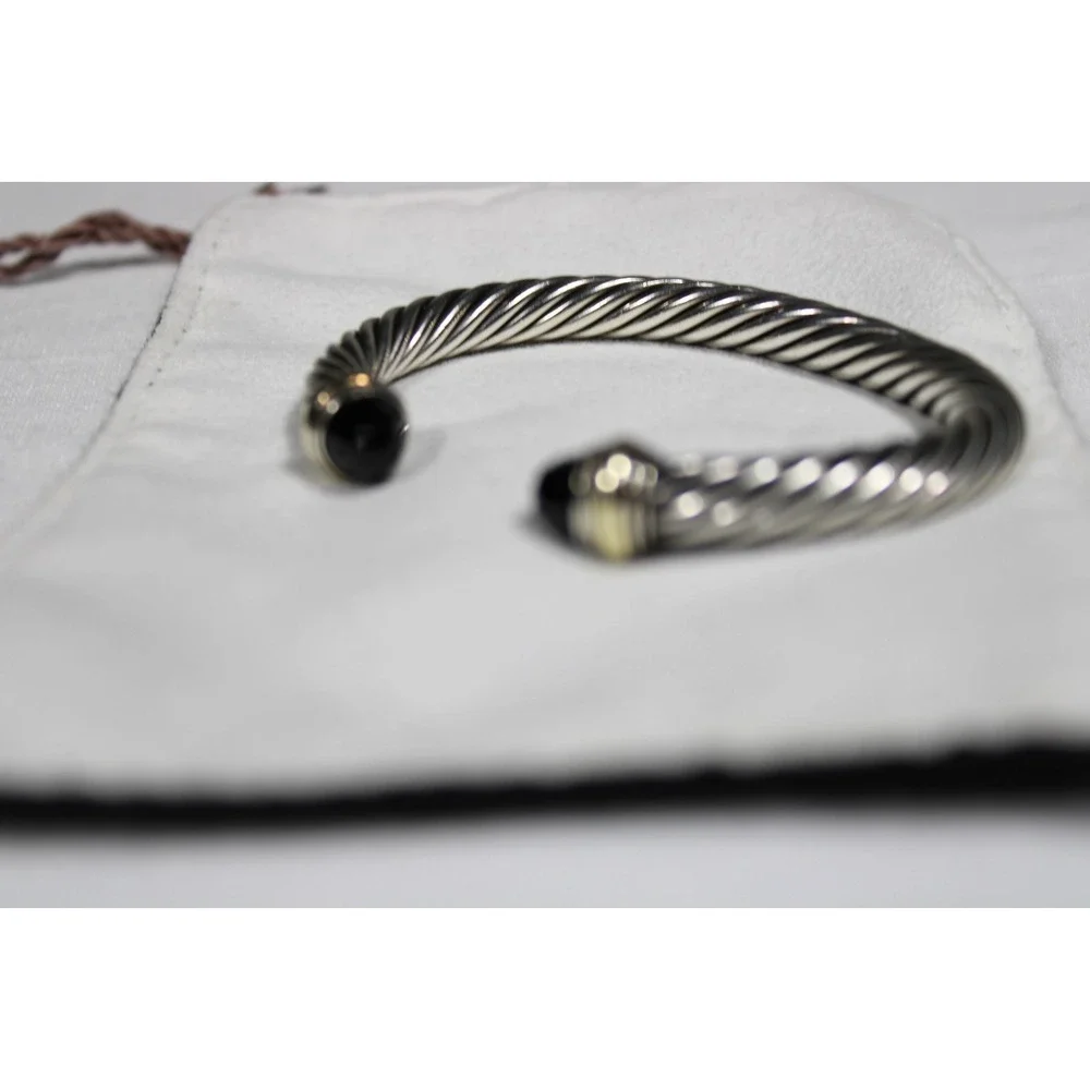 David Yurman 5mm Cable Sterling Silver Black Onyx and 14K Yellow Gold Bracelet M